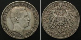 MECKLENBURG-SCHWERIN 2 Mark 1901 A, FRIEDRICH FRANZ IV. ss+