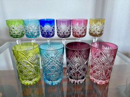 10 farbige Vintage Kristallgläser / 6 Römer + 4 Becher