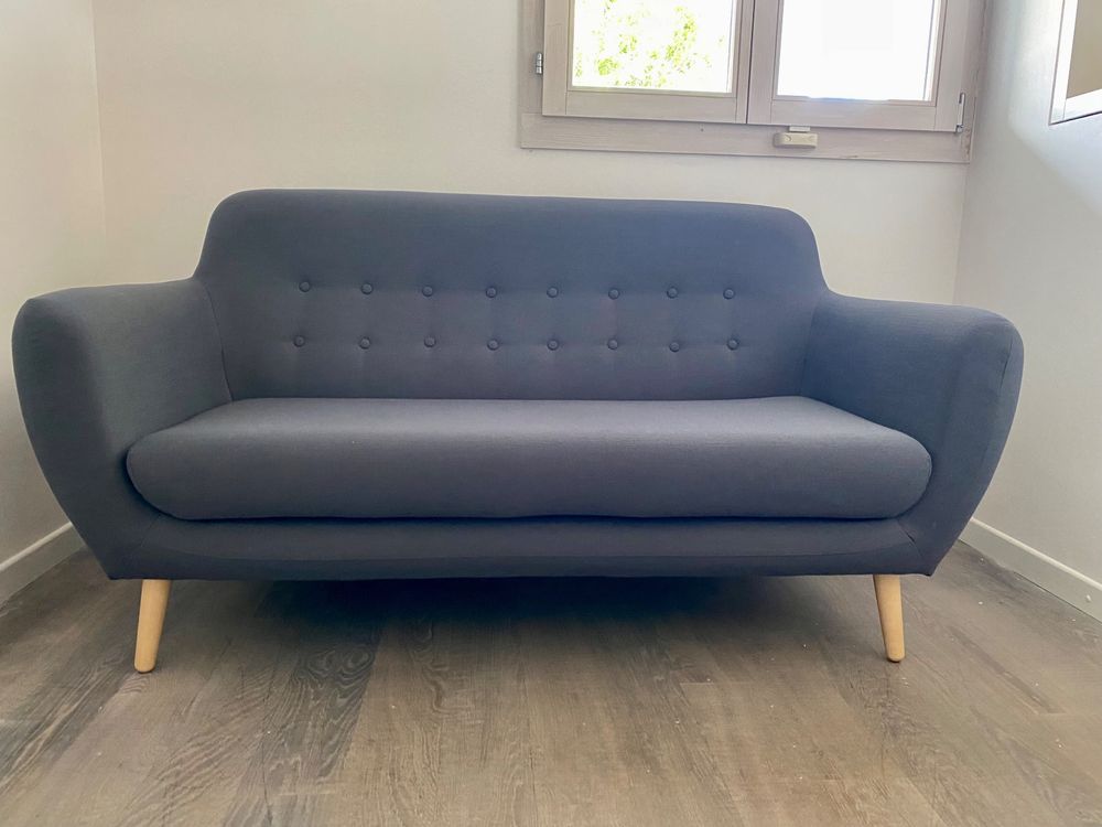 Canapé Natuzzi 2/3 Places Tissu Gris Anthracite - Occasion Très Bon état