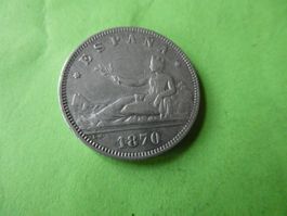 Spanien 1870, 2 Pesetas  Silber