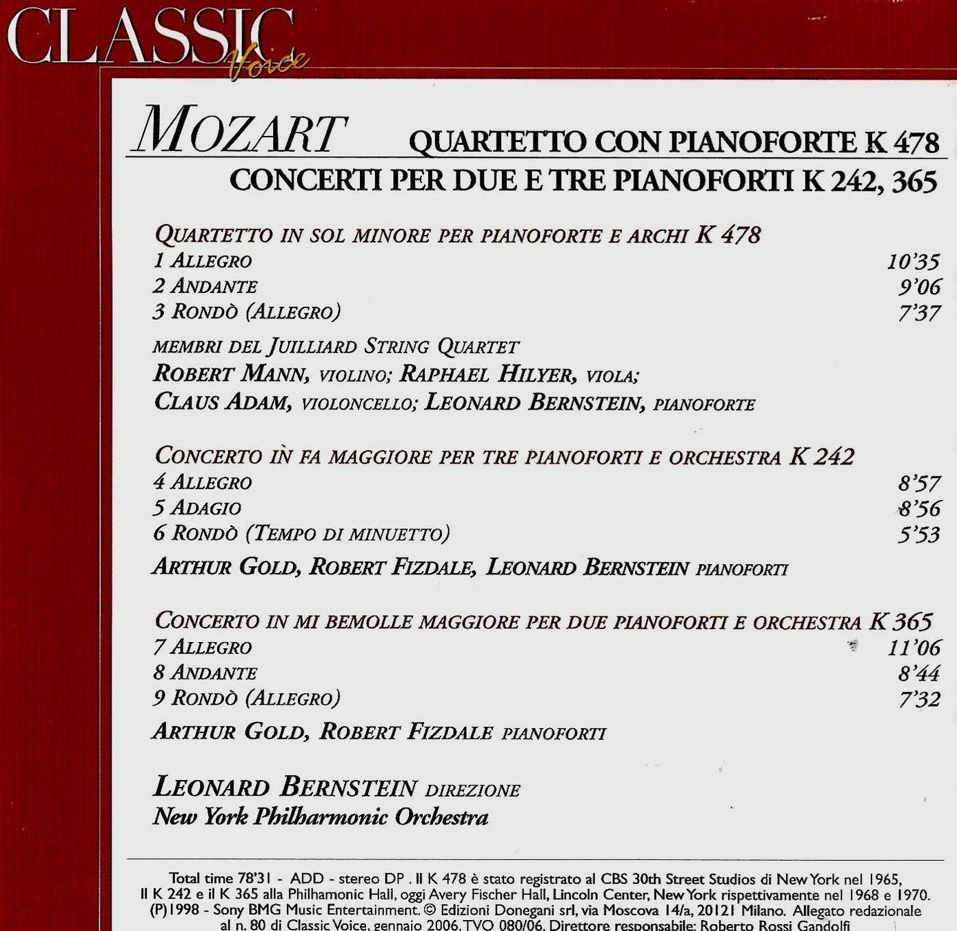 CDs: Leonard Bernstein MOZART Juilliard Quartet Klassik CD – Gebraucht aus Kandergrund von Sososo 1