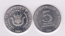 BURUNDI 5 FRANCS 1980 (UNC)