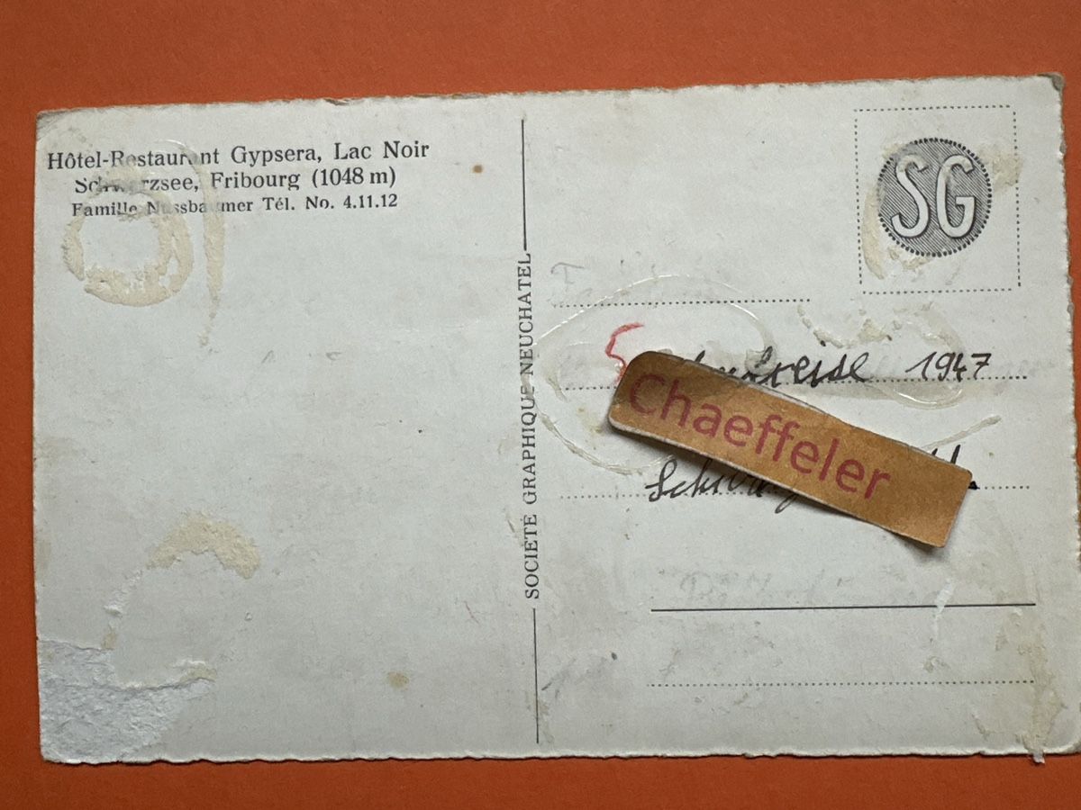 Cartoline postali: Schwarzsee - Lac Noir FR, 1947 – Usato da Zürich venduto da Chaeffeler 1