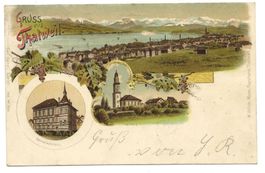 Gruss aus Thalwil (ZH) Kirche - Gemeindehaus - Litho - 1899