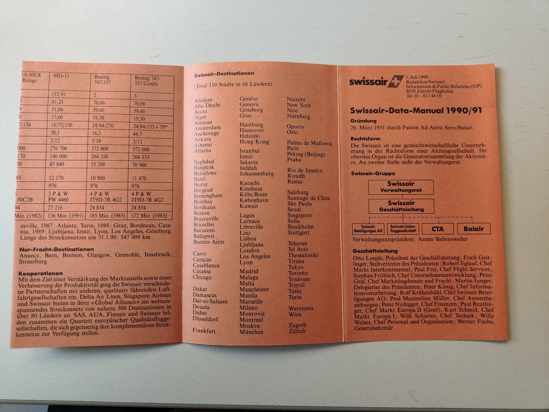 Swissair Documenti: Swissair Data Manual 1990/91 – Nuovo (secondo la descrizione) da Nürensdorf venduto da Wini56