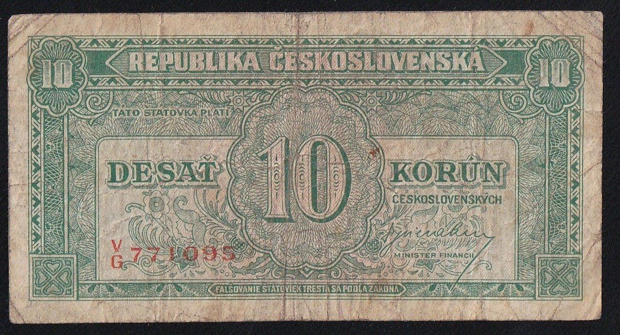 Banknoten: Tschechoslowakei 10 Korun 1945 – Gebraucht aus Brugg AG von banknoten_muesli