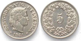 EIDGENOSSENSCHAFT 5 Rappen 1941 Nickel ERHALTUNG! unz