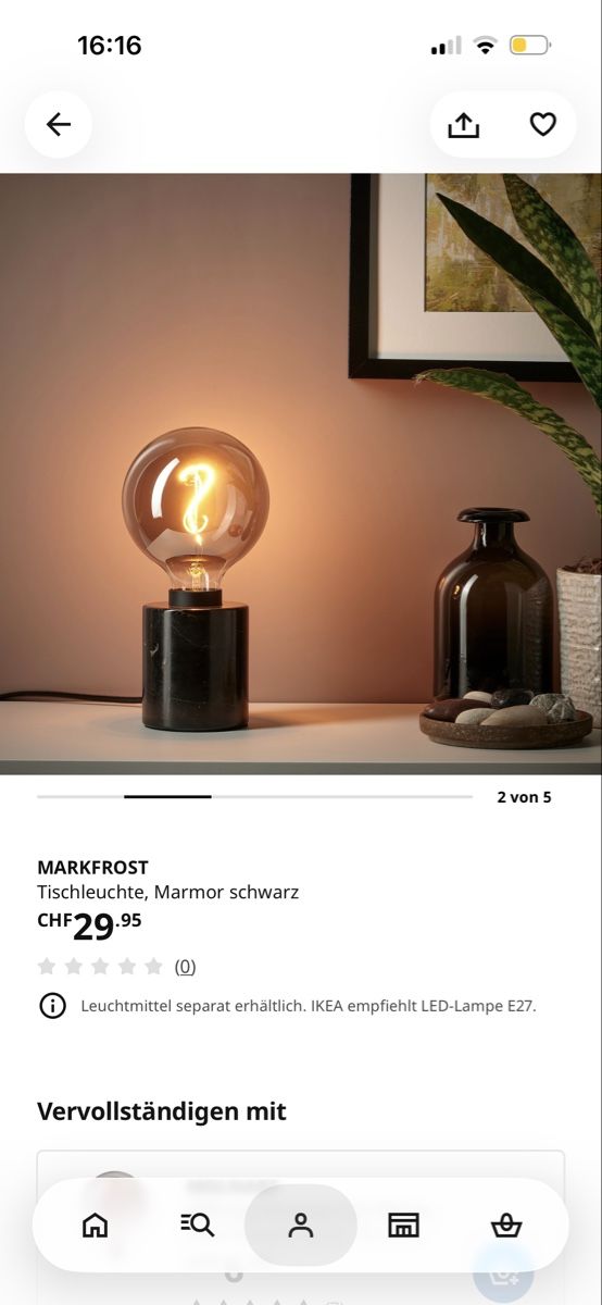 Ikea Lampade: IKEA Tischleuchte MARKFROST Marmor schwarz mit E27 LED Lampe – Usato da Oberuzwil venduto da AbigaelNK 6