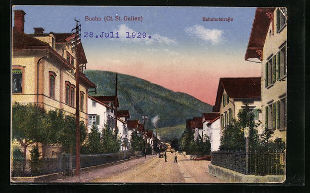 Cartoline postali: Buchs / St. Gallen, Bahnhofstrasse mit K – Usato da Berlin venduto da bartko-reher