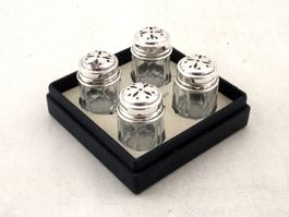 4 mini salière individuelle verre argent Salzstreuer Silber