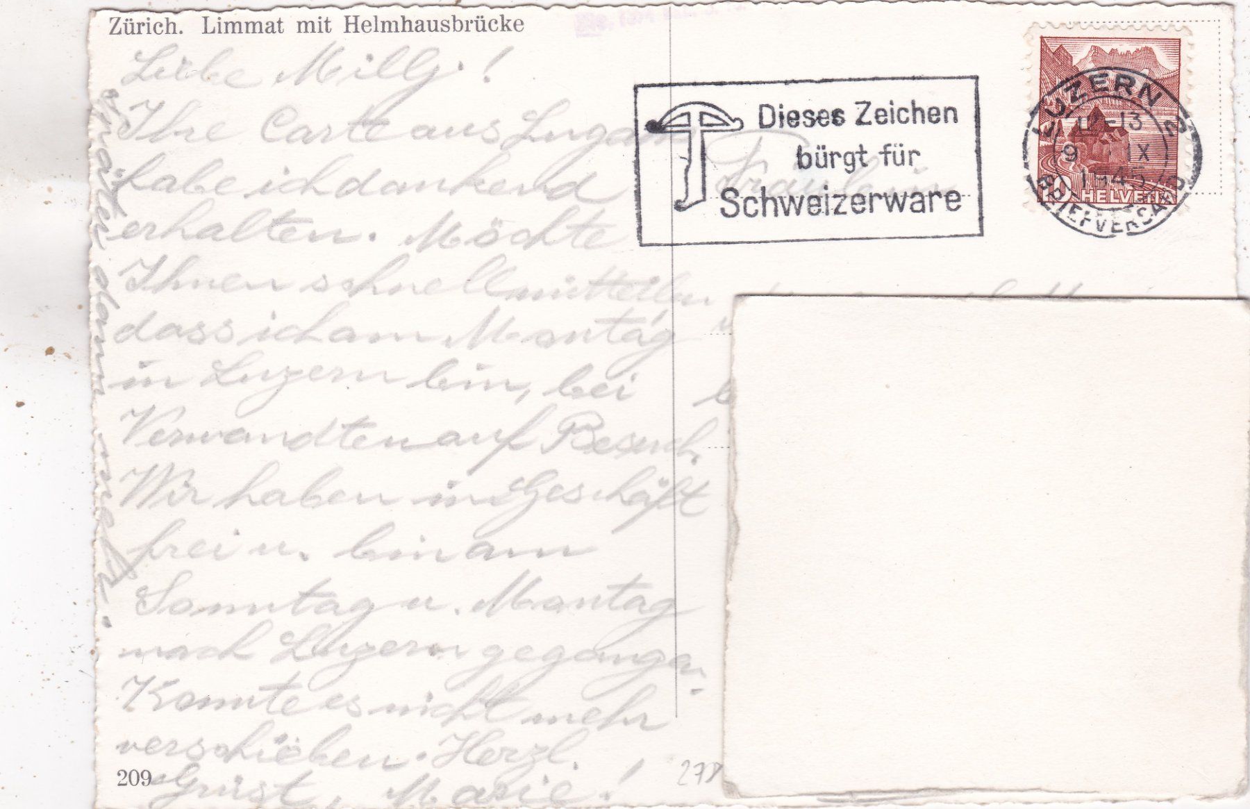 Cartoline postali: Zürich Limmat mit Helmhausbrücke 1945 – Usato da Herisau venduto da Lisegrat2008 1