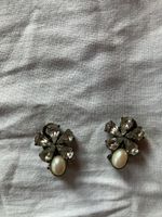 Vintage Ohrclips Kleeblatt mit Perle und Strass