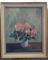 Vintage Ölgemälde Blumen Stillleben Vase signiert