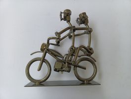 Coole Metallskulptur, Motorrad mit Beifahrer