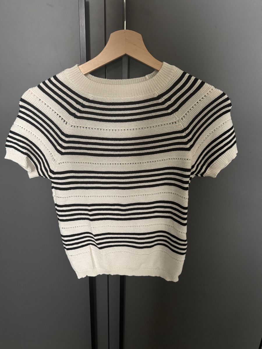 Massimo Dutti T-shirt: Massimo Dutti Strickoberteil gestreift Weiss/Schwarz  XS – Usato da Brüttisellen venduto da tinaD_