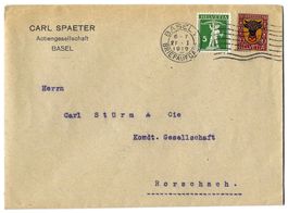 1919 Brief mit 15 Rappen Pro Juventute/Tell Misch-Frankatur