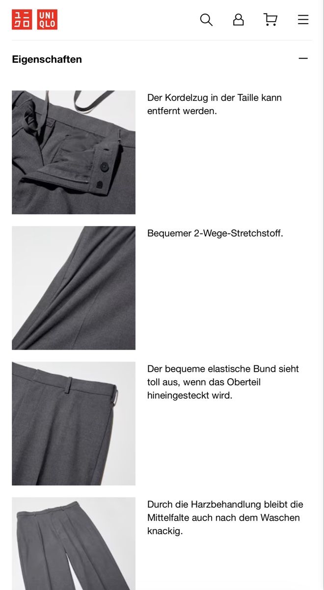 Uniqlo Pantaloni: Uni Qlo Smart - Hose grau - Neu Grösse S – Nuovo e nell'imballaggio originale da Seewen SZ venduto da audi-point 5