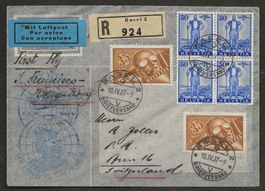 Flugpost Schweiz 1937 Bern San Francisco Hongkong Luftpost