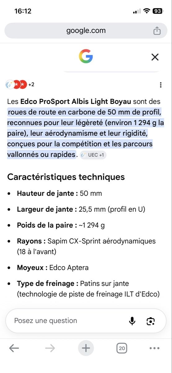 Edco Pneus & Roues: Roues carbone Edco 50  – D'occasion à Chézard-St-Martin par GJelo 8