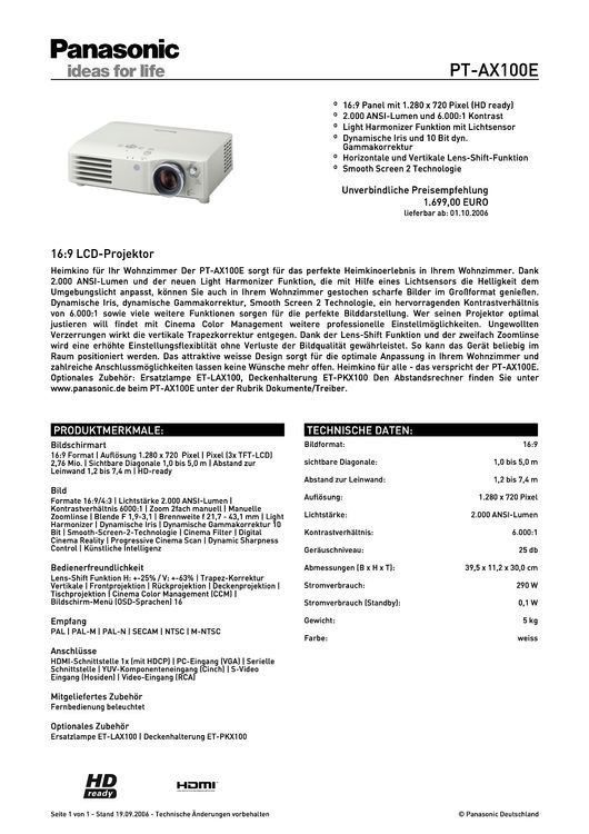 Panasonic Proiettori: Panasonic PT-AX100E Beamer 900Std. – Usato da Zürich venduto da She10 4