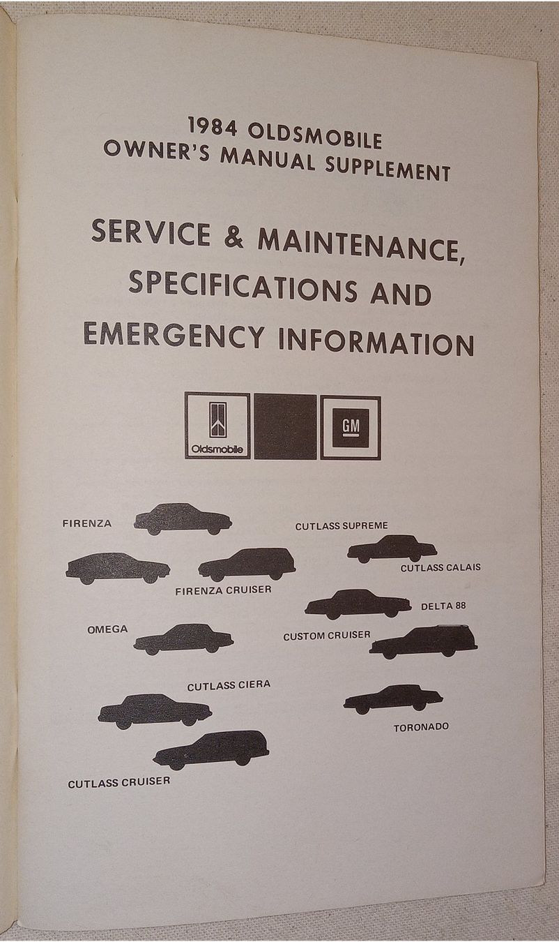 Libri: 1984 OLDSMOBILE  Owner's Manual  SUPPLEMENT – Usato da Hätzingen venduto da memory-lane 1