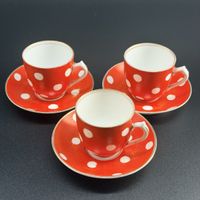 Lot 3 tasses à café vintage rouges à pois blancs