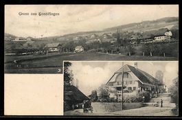 AK Konolfingen, Ortspartie mit Passanten und Schubkarren und