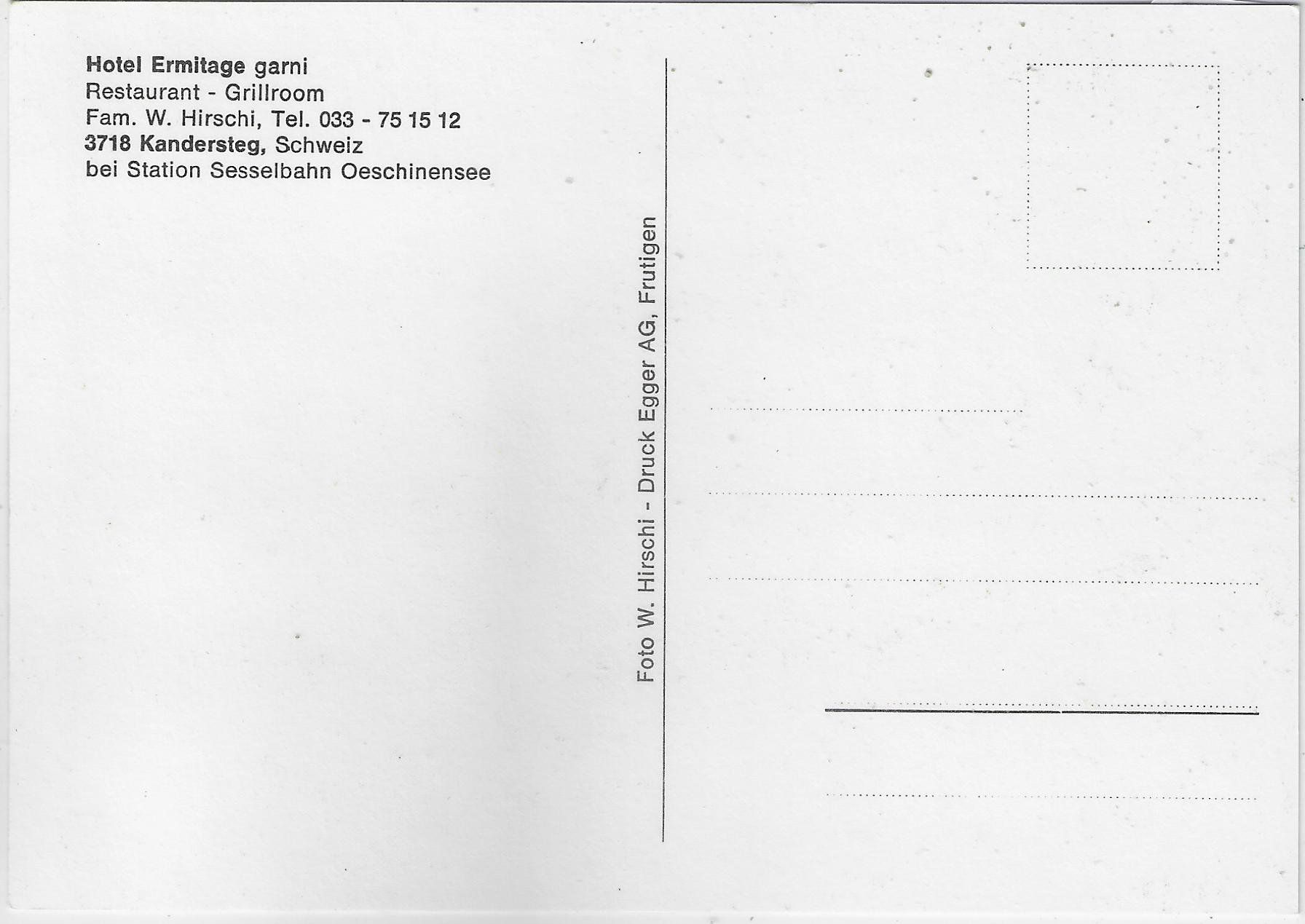 Cartoline postali: Hotel Ermitage garni im Winter - Kandersteg – Usato da Ettingen venduto da Kartenplanet 1