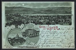 Mondschein-Lithographie Uster, Schloss, 