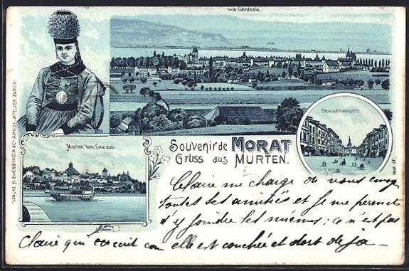 Cartoline postali: Litho Murten, Strassenansicht, Panorama, – Usato da Berlin venduto da bartko-reher