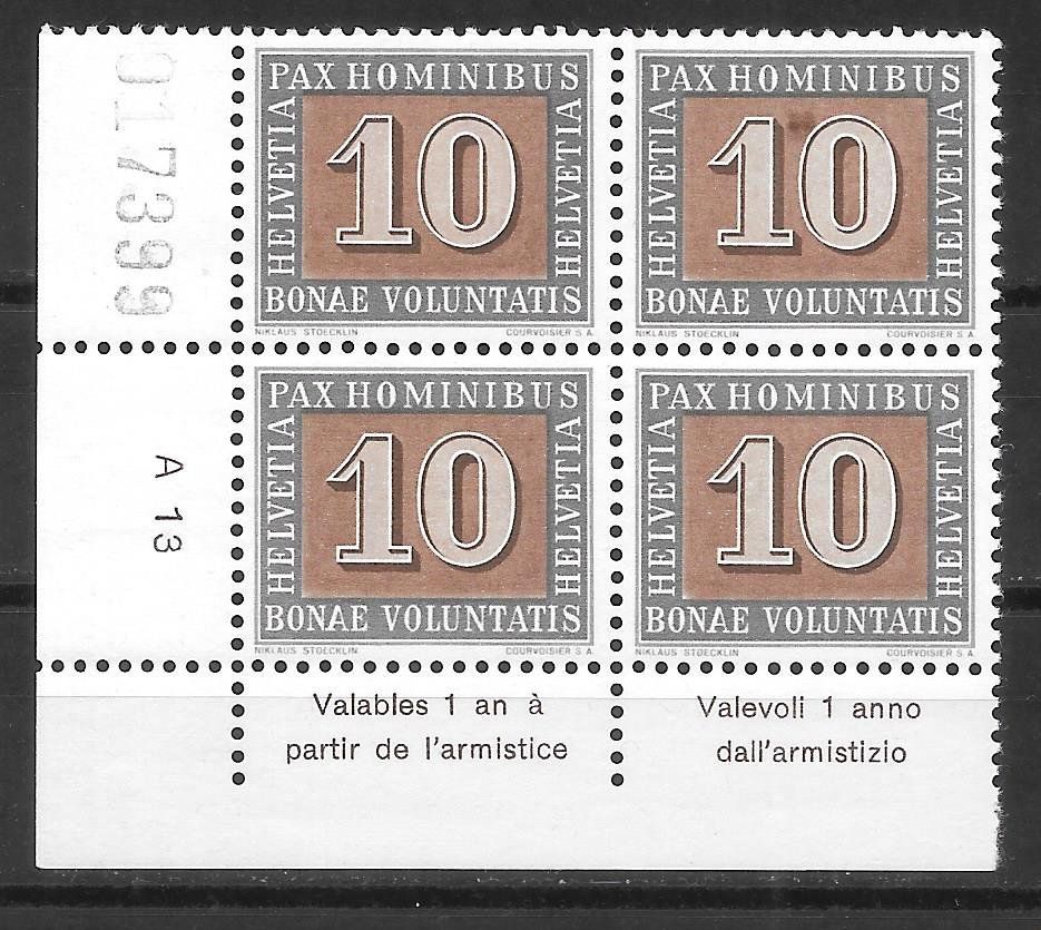Tutti i francobolli: Abart 263.2.01 farbiger Fleck bei der 10 ** 9.5.1945 – Nuovo (secondo la descrizione) da Olten venduto da clotaldi