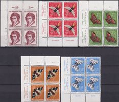 1955, Pro Juventute J158-J162 Viererblöcke ** TABS, K: 40.-+