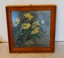 Original Gemälde mit Margeriten Motiv, Holz gerahmt Signatur
