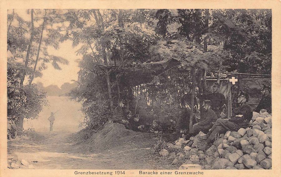 Cartoline postali: Grenzbesetzung 1914, Baracke einer Grenzwache – Usato da Frauenfeld venduto da POML