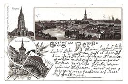 Gruss aus Bern - Münster - Rathaus - Zeitglockenturm - Litho