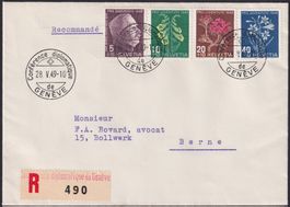 1948, J125-J128 auf Luxus-Satzbrief von GENF nach BERN.