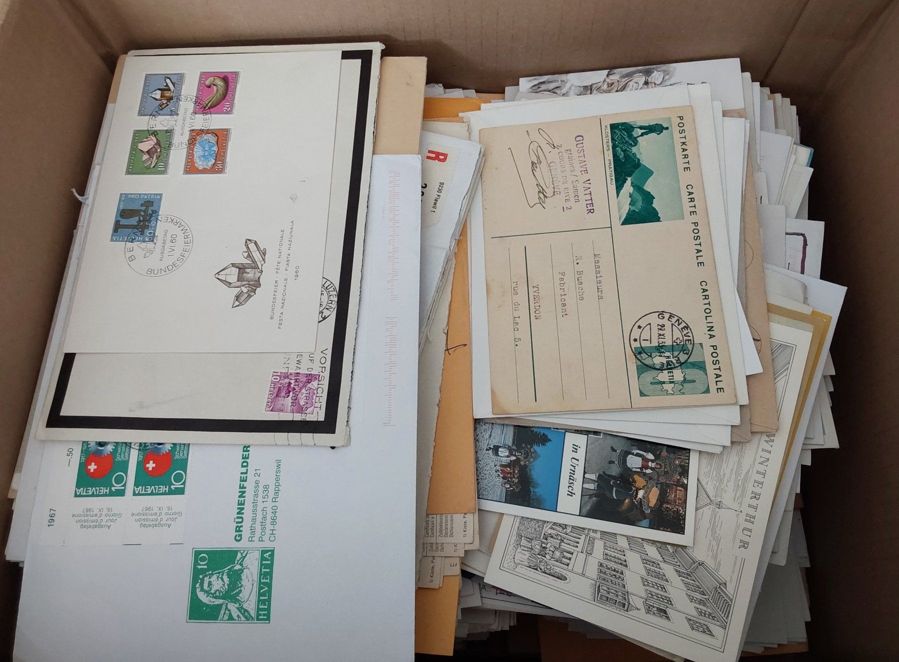 Alle Briefmarken: Über 6 kg CH Bedarfsbriefe, Postkarten, FDCs etc. – Gebraucht aus Münchwilen AG von Nesar