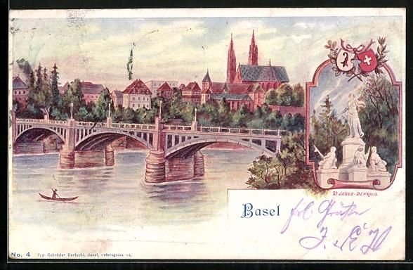 Cartoline postali: AK Basel, Teilansicht, St. Jakob-Denkmal – Usato da Berlin venduto da bartko-reher