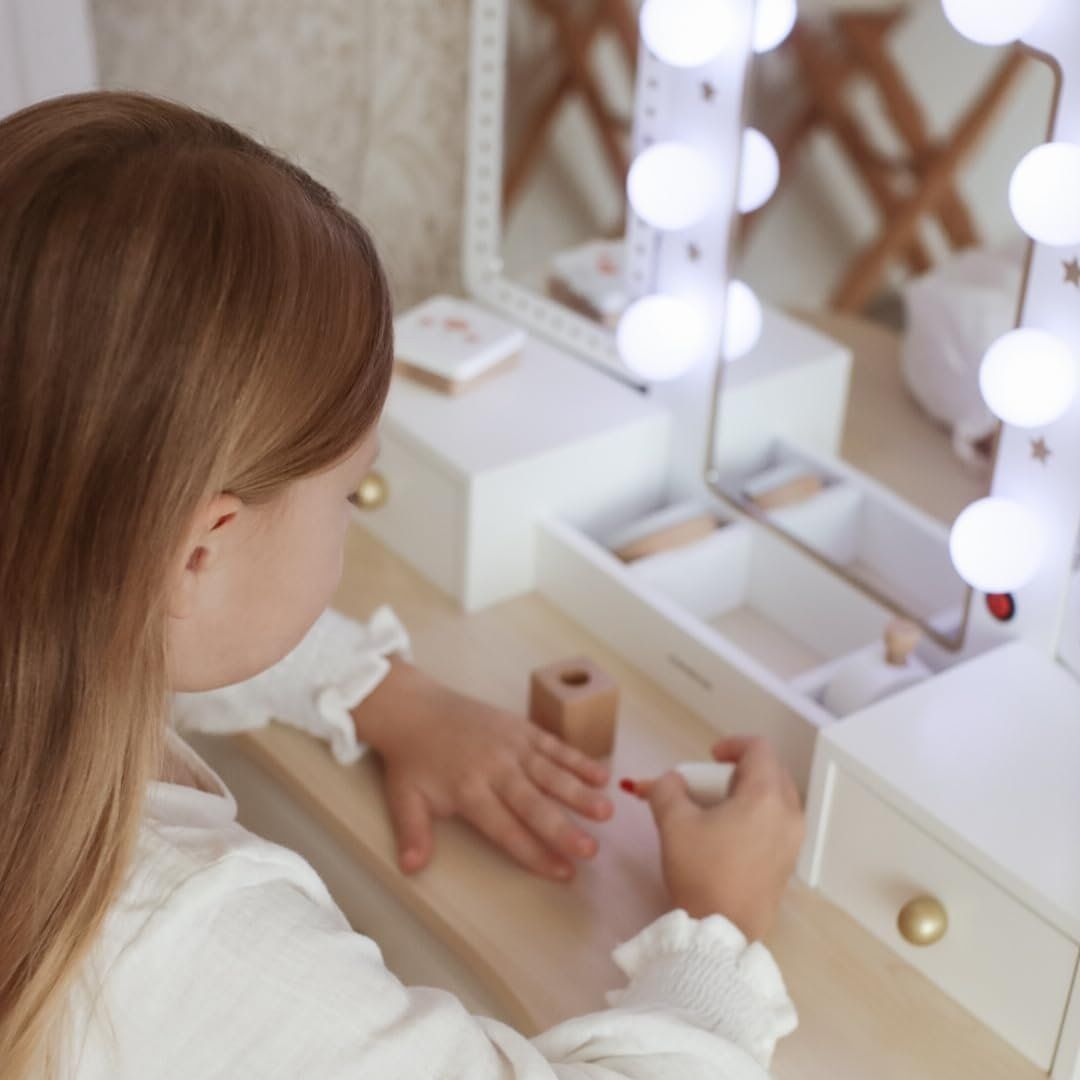 Schminktische: Kinder Schminktisch Holz mit Hocker & LED Spiegel – Neu und originalverpackt aus Dietikon von Abverkauf10 8