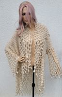 Boho Strickjacke Häkeloptik beige Gr. S/M Blogger Style C...