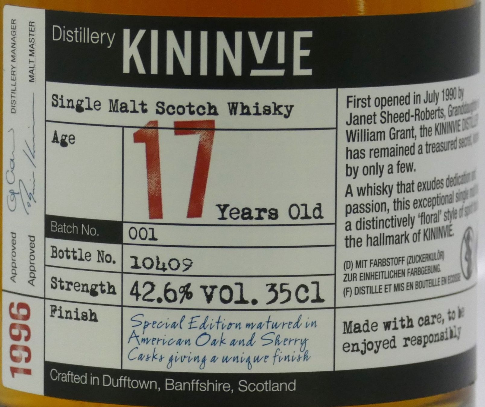 Bevande alcoliche: Kinivie 1996 - 17 Jahre - Batch 1 – Nuovo e nell'imballaggio originale da Hochdorf venduto da Sukram58 2