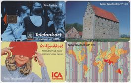 4 seltene Motiv Telefonkarten von SCHWEDEN