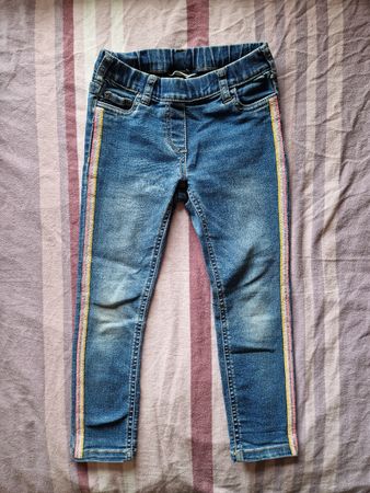 Mädchen Jeans blau mit Glitzerstreifen Grösse 104