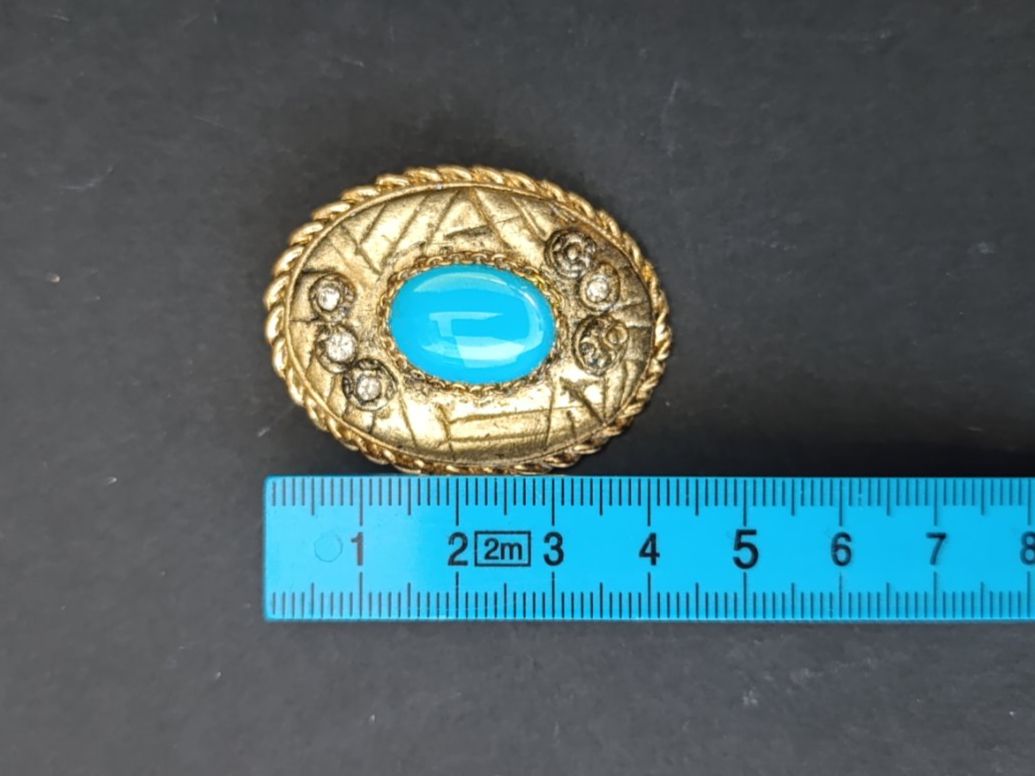 Spille & Fermagli: Broche Vintage Dorée avec Cabochon Turquoise ! – Usato da Genève venduto da EcrinVintage 4