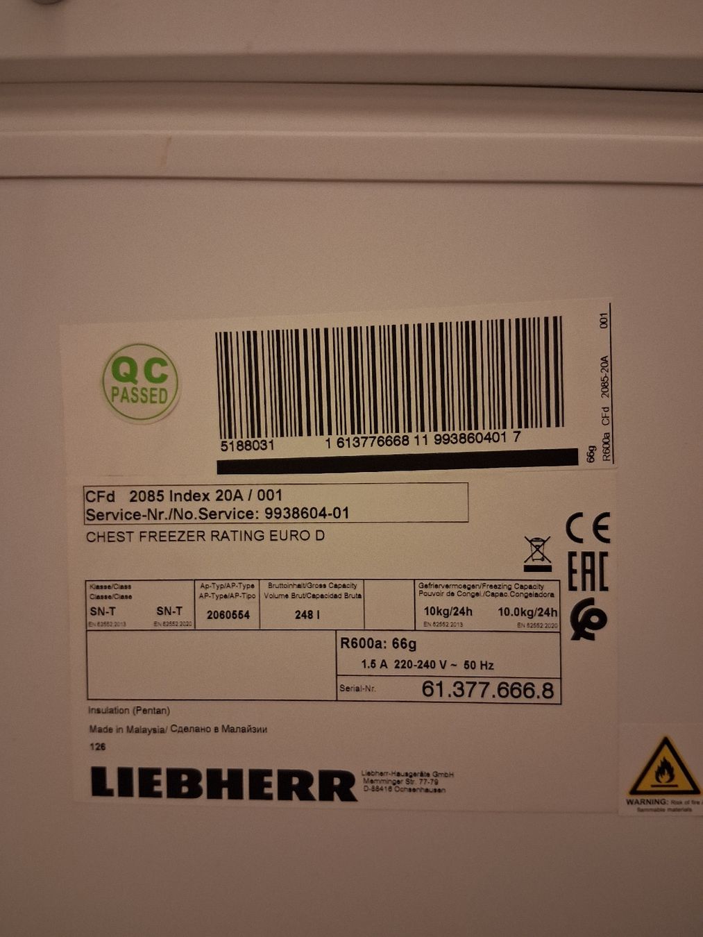 Congelatori: Gefriertruhe Liebherr 248 l  – Usato da Trimbach venduto da Tripoli_Trimbach 3