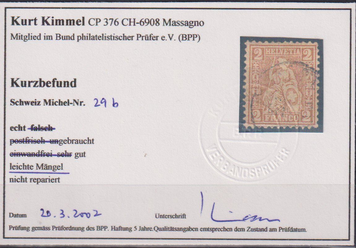 Tutti i francobolli: Sitzende Helvetia 37a hellrotbraun - Kat. 280.-- Befund – Usato da Eschlikon TG venduto da PhilCon 1
