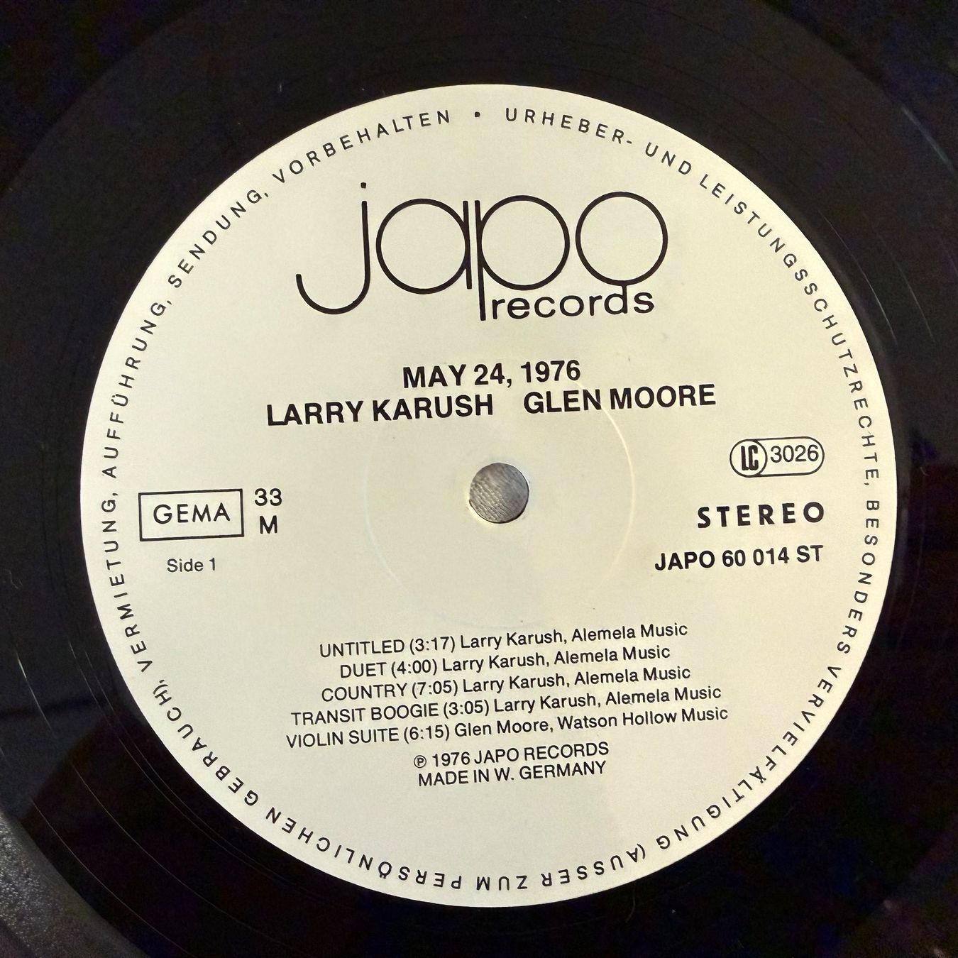 Dischi in vinile: LARRY KARUSH / GLEN MOORE , MAY 24, 1976 – Usato da Zürich venduto da fehlton 3