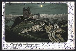 Lithographie Rigi-Kulm, Gasthaus, 1899