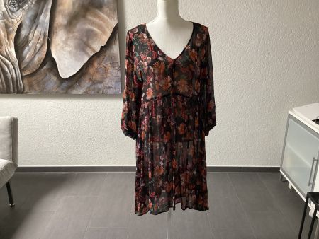 Kleid NILE Blumenmuster Schwarz Langarm Gr. S ohne Unterrock