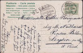 1905, Nr.65B auf Karte mit Stabstempel Bevaix per Bahnpost